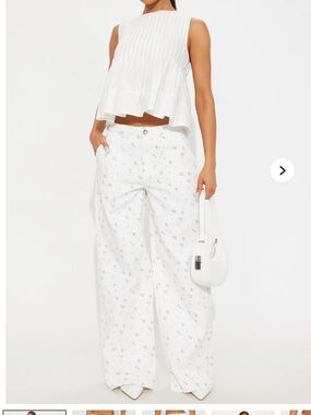 Fashionova Off White Wide-Leg Floral Print Jeans